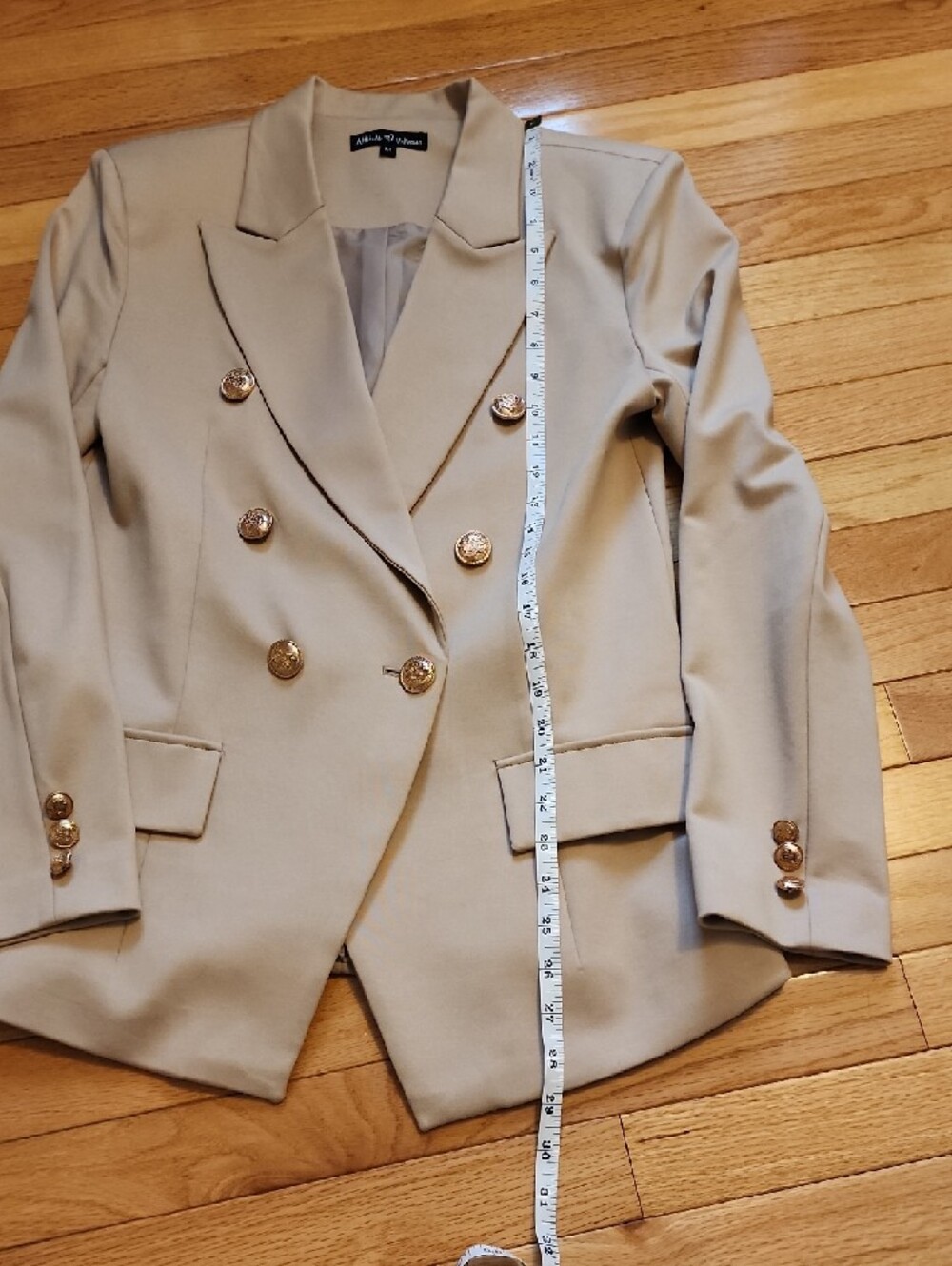 Double-Breasted Beige Blazer with Gold Buttons - Picture 2 of 6